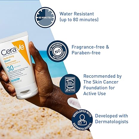 CeraVe Hydrating Sheer Sunscreen SPF 30 for Face and Body